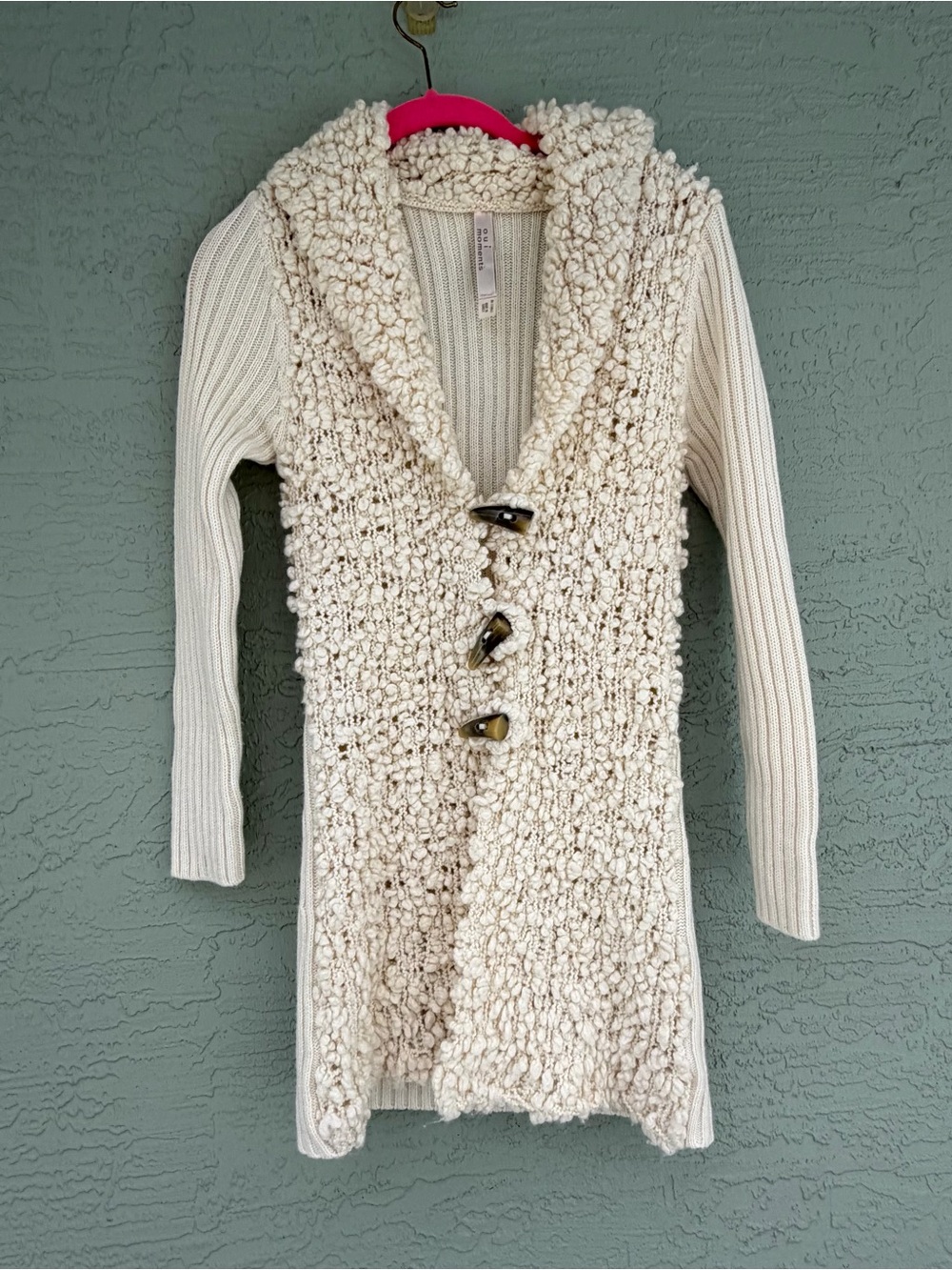 Textured Cream Hooded Button-Front Cardigan Sweater